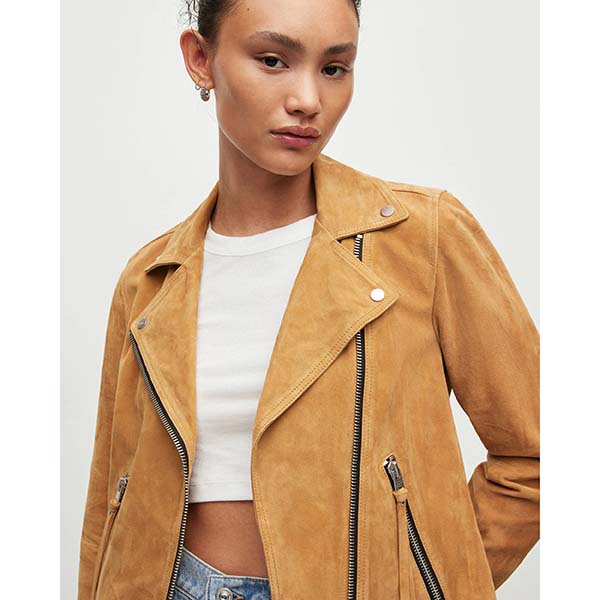 Allsaints Australia Womens Dalby Suede Biker Jacket Mustard Yellow AU48-674